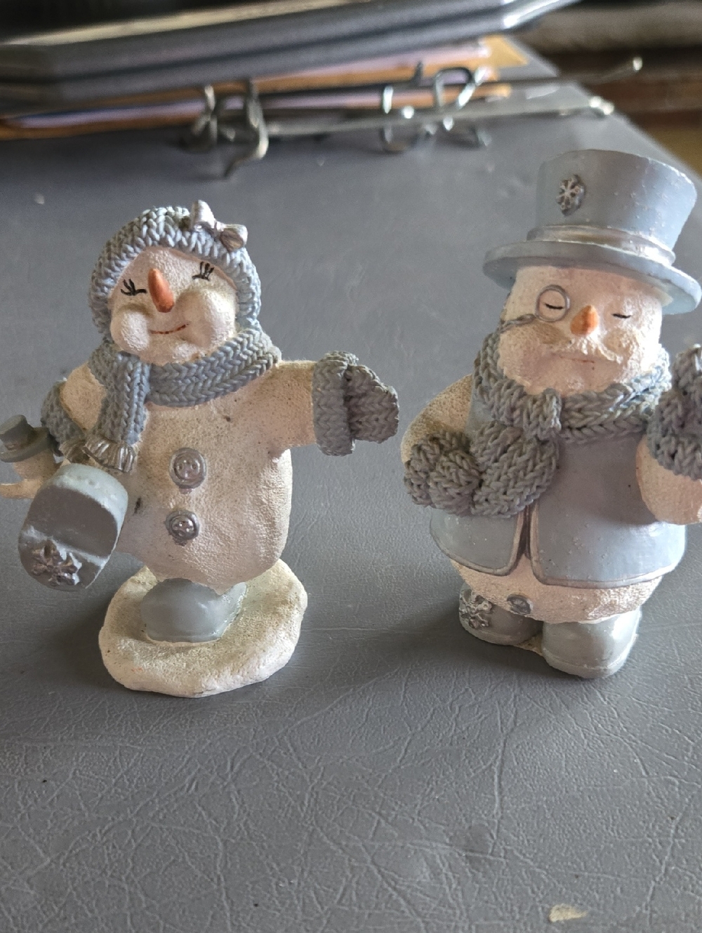 Home Holiday Light Gray & Cream Snowman Couple Figurine Set